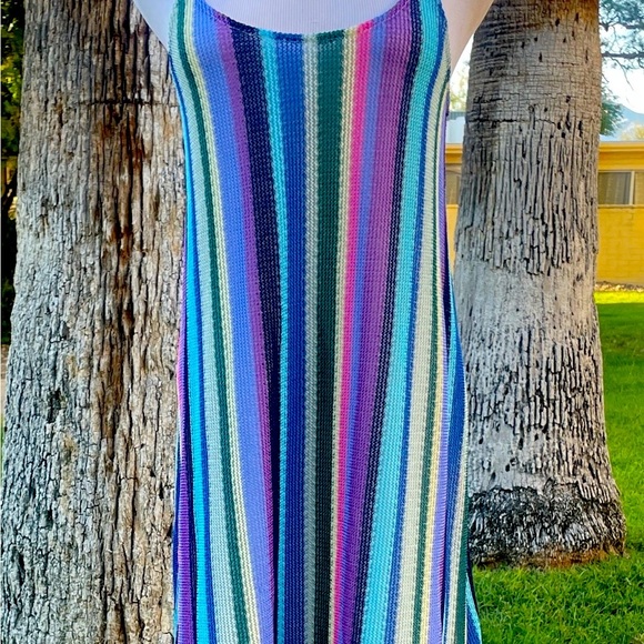 ANAMA Striped Knit Halter Dress Rainbow Brights Casual Beach Vacation Resort‎ - Picture 9 of 9